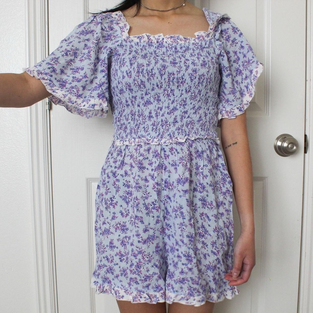 Floral Purple Smocked Dress